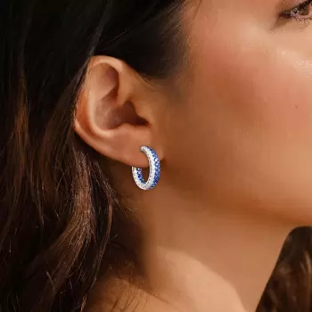 White and Blue Sapphire Paved Hoop Earrings