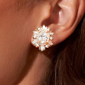 Vintage Halo Hexagon-Shaped Stud Earrings