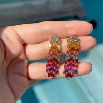 Multicolor Sapphire Fringe Statement Earrings