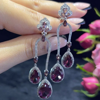 8ctw Pear Cut Rhodolite Sapphire Drop Earrings