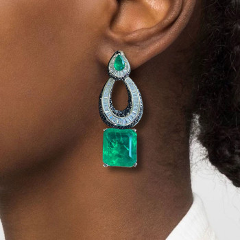 13ctw Radiant Cut Emerald Statement Earrings
