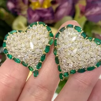 Emerald and White Sapphire Heart Stud Earrings