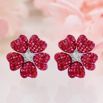 17ctw Ruby Flower Statement Stud Earrings