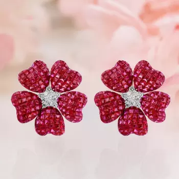 17ctw Ruby Flower Statement Stud Earrings