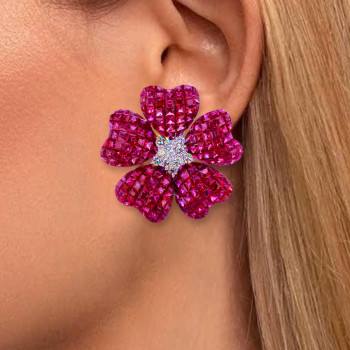 17ctw Ruby Flower Statement Stud Earrings