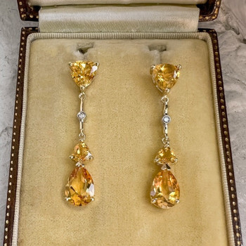 8ctw Vintage Citrine Yellow Sapphire Drop Earrings