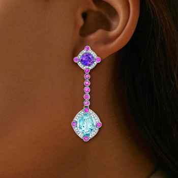 16ctw Oval Cut Aquamarine Drop Earrings