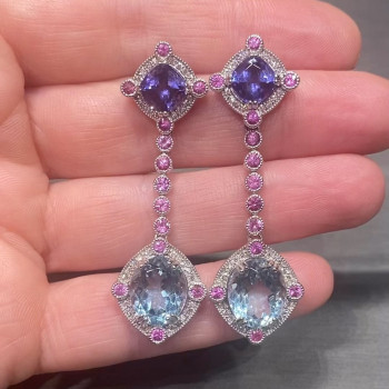 16ctw Oval Cut Aquamarine Drop Earrings
