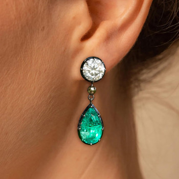 9ctw Vintage Two Tone Emerald Drop Earrings