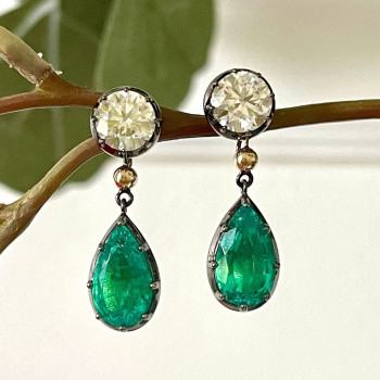 9ctw Vintage Two Tone Emerald Drop Earrings