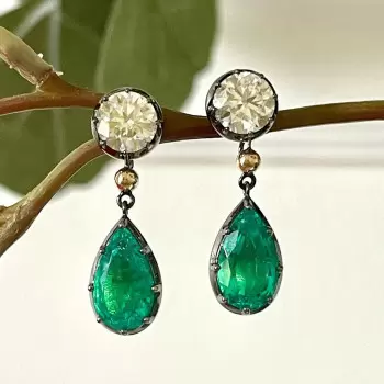 9ctw Vintage Two Tone Emerald Drop Earrings