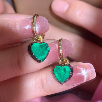 4ctw Two Tone Heart Cut Emerald Dainty Earrings
