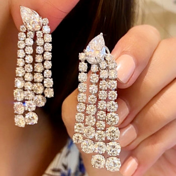 16ctw Pear and Round White Sapphire Chandelier Earrings