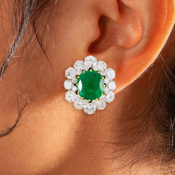 12ctw Emerald and White Sapphire Stud Earrings