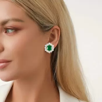 12ctw Emerald and White Sapphire Stud Earrings