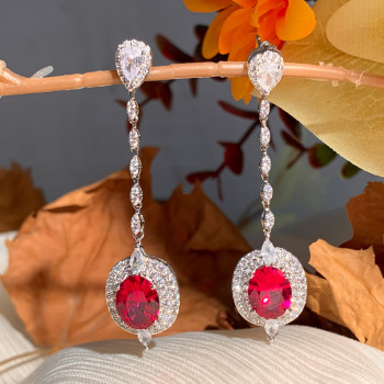 8ctw Oval Cut Ruby Vintage Halo Drop Earrings