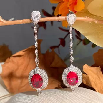 8ctw Oval Cut Ruby Vintage Halo Drop Earrings