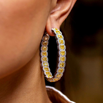18ctw Cushion Cut Yellow Sapphire Hoop Earrings