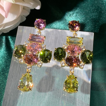 20ctw Multicolor Sapphire Statement Chandelier Earrings