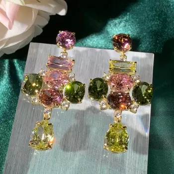 20ctw Multicolor Sapphire Statement Chandelier Earrings