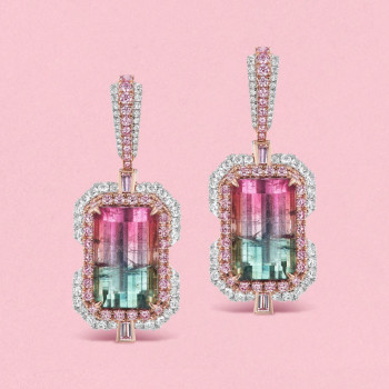 16ctw Bicolor Tourmaline Drop Earrings