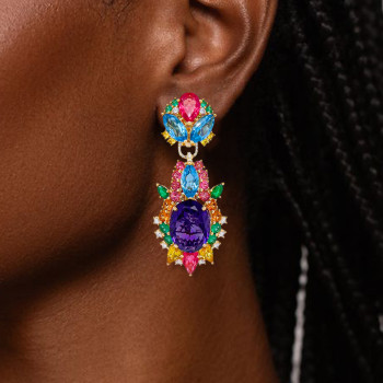 38ctw Multicolor Sapphire Statement Drop Earrings