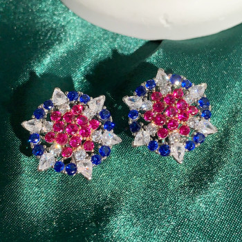 8ctw Ruby and Sapphire Cluster Stud Earrings