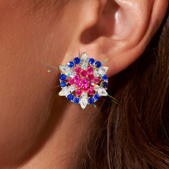 8ctw Ruby and Sapphire Cluster Stud Earrings