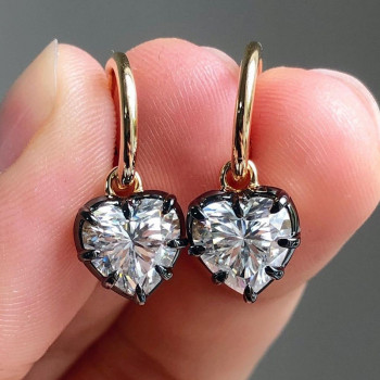 6ctw White Sapphire Enamel Heart Dainty Drop Earrings