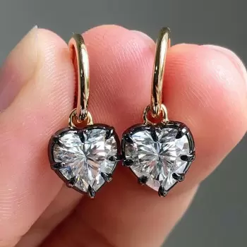 6ctw White Sapphire Enamel Heart Dainty Drop Earrings