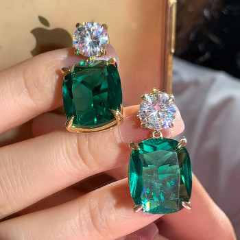 32ctw Cushion Cut Emerald Drop Earrings