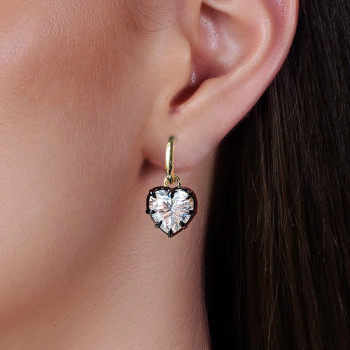 6ctw White Sapphire Enamel Heart Dainty Drop Earrings