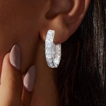 11ctw Round Cut Three-side Hoop Earrings