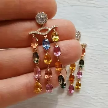 18ctw Multicolor Sapphire Statement Chandelier Earrings