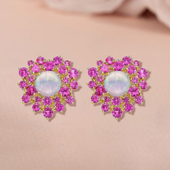 4ctw Opal and Fuchsia Sapphire Stud Earrings
