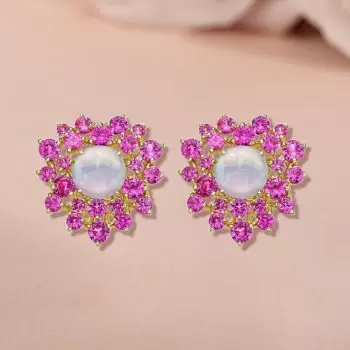 4ctw Opal and Fuchsia Sapphire Stud Earrings