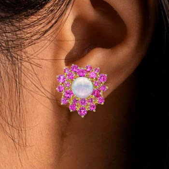 4ctw Opal and Fuchsia Sapphire Stud Earrings