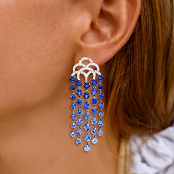 14ctw White and Tanzanite Blue Sapphire Chandelier Earrings