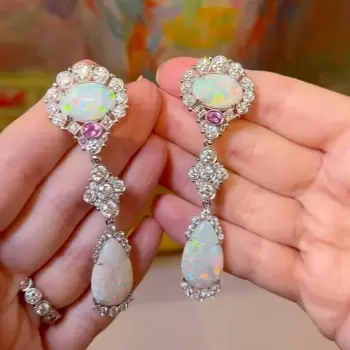Pear and Oval Cut Opal Vintage Drop Earrings