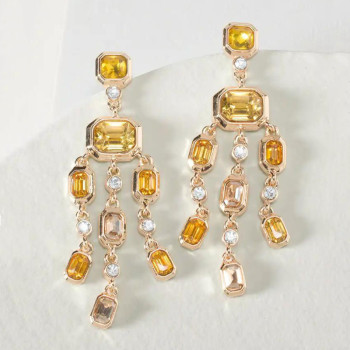 26ctw Bezel-set Yellow and White Sapphire Chandelier Earrings