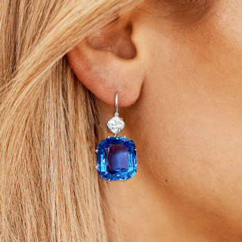 20ctw Cushion Cut Blue Sapphire Drop Earrings