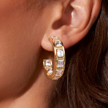 5ctw Emerald Cut White Sapphire Hoop Earrings