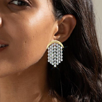 Crescent White Sapphire Chandelier Fringe Earrings