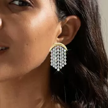 Crescent White Sapphire Chandelier Fringe Earrings