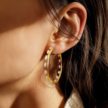 Marquise Cut White Sapphire Inside Outside Hoop Earrings