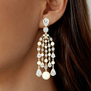 36ctw White Sapphire and Pearl Chandelier Earrings