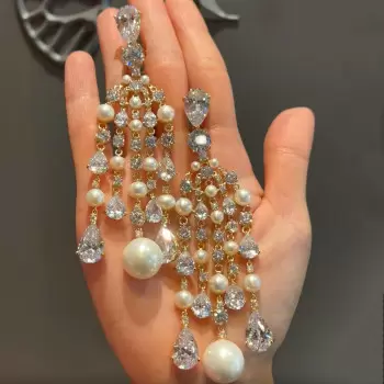 36ctw White Sapphire and Pearl Chandelier Earrings