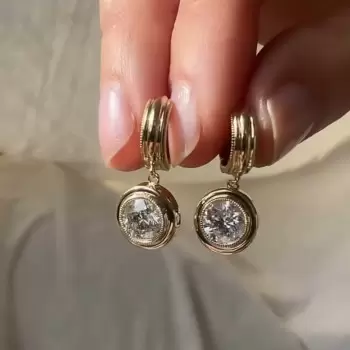 5ctw Round Cut Bezel Art Deco Milgrain Huggie Earrings