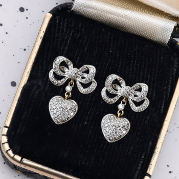 6ctw Paved White Sapphire Bowknot Crown Heart Earrings