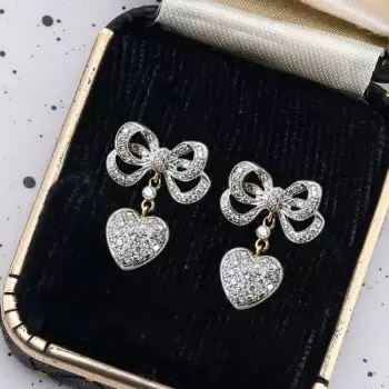 6ctw Paved White Sapphire Bowknot Crown Heart Earrings